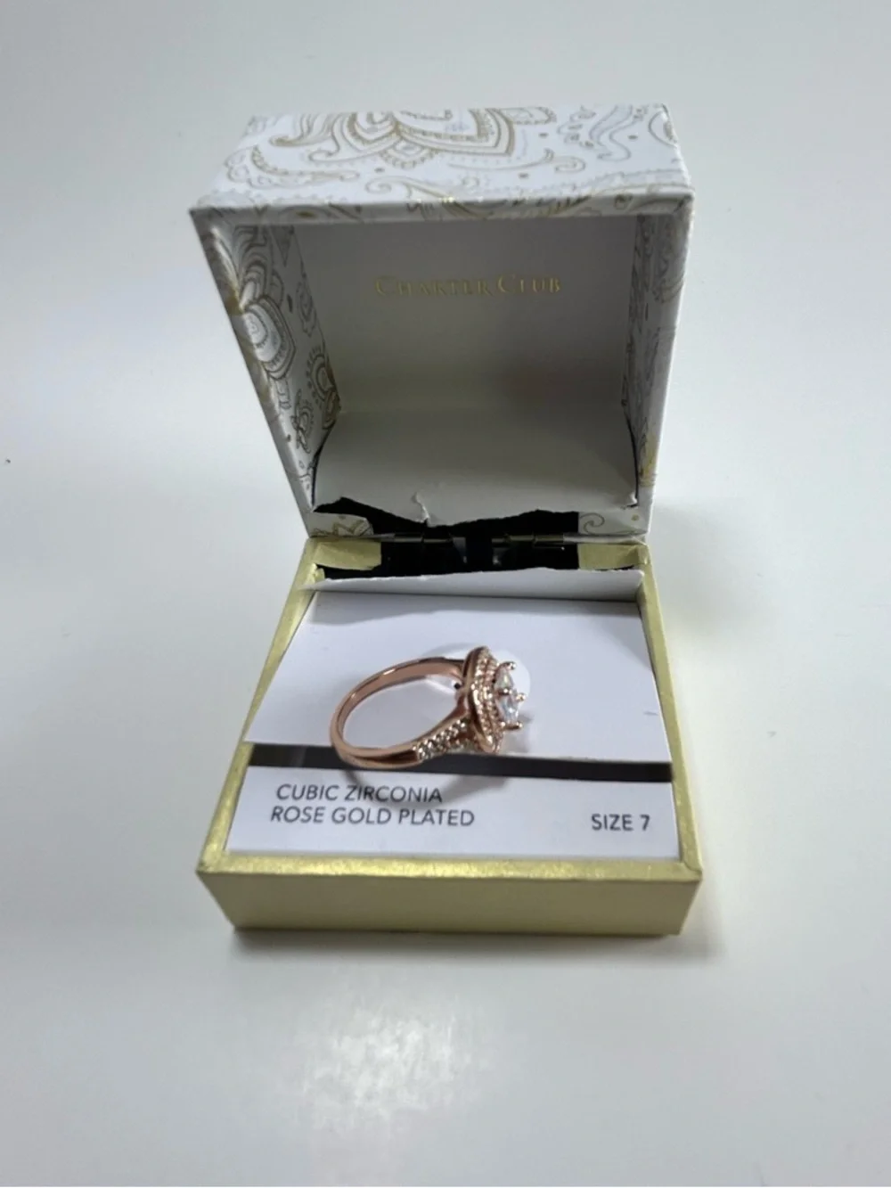 Rose Gold Halo Ring with Center Stone Size 7